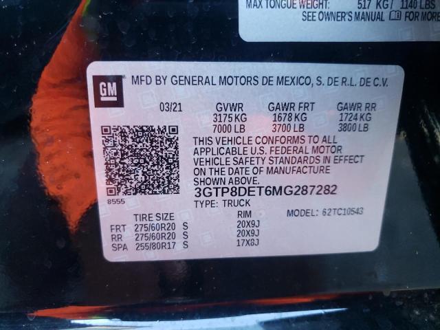 3GTP8DET6MG287282 - 2021 GMC SIERRA C15 BLACK photo 10