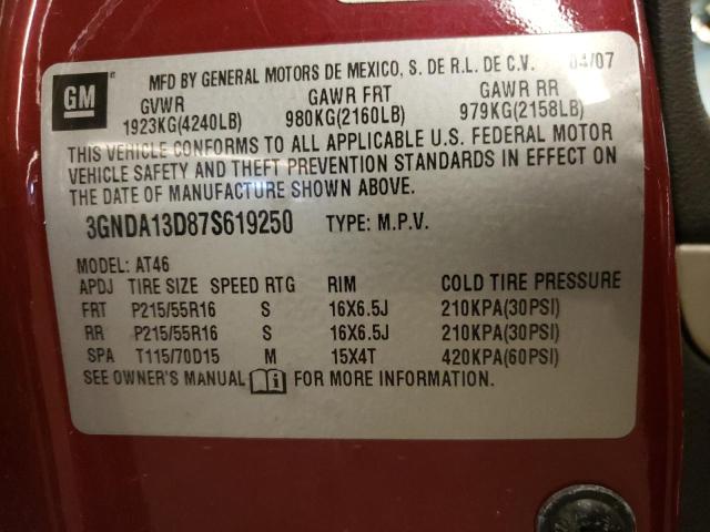 3GNDA13D87S619250 - 2007 CHEVROLET HHR LS BURGUNDY photo 10