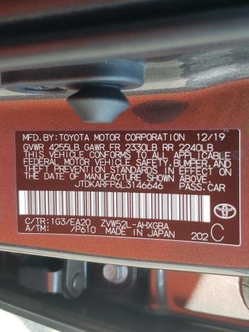 JTDKARFP6L3146646 - 2020 TOYOTA PRIUS PRIM 灰色 照片 10
