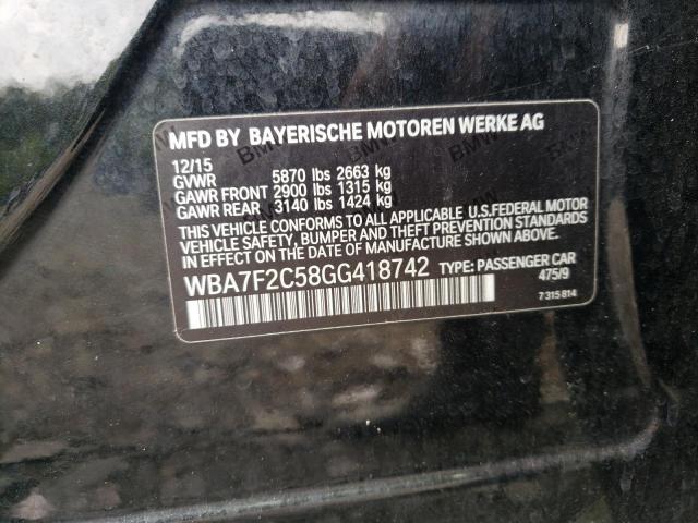WBA7F2C58GG418742 - 2016 BMW 750 XI BLACK photo 10