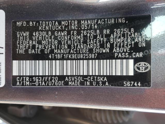 4T1BF1FK9EU825987 - 2014 TOYOTA CAMRY L CHARCOAL photo 10