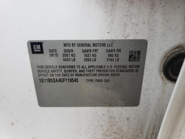 1G11B5SA4GF119543 - 2016 CHEVROLET MALIBU LIM 白色 照片 10