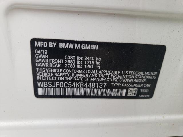 WBSJF0C54KB448137 - 2019 BMW M5 WHITE photo 10