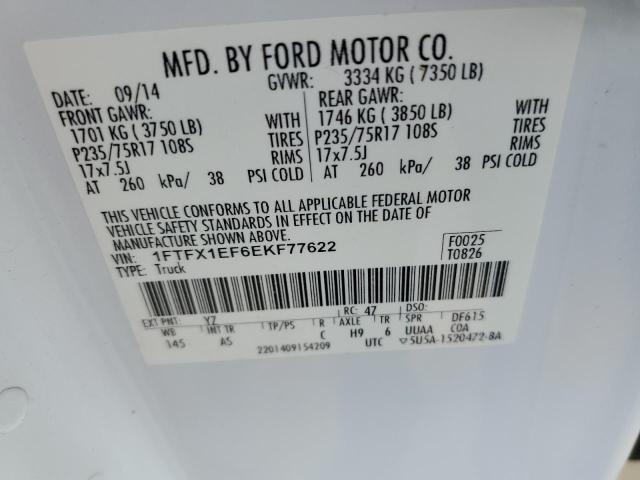 1FTFX1EF6EKF77622 - 2014 FORD F-150 WHITE photo 10