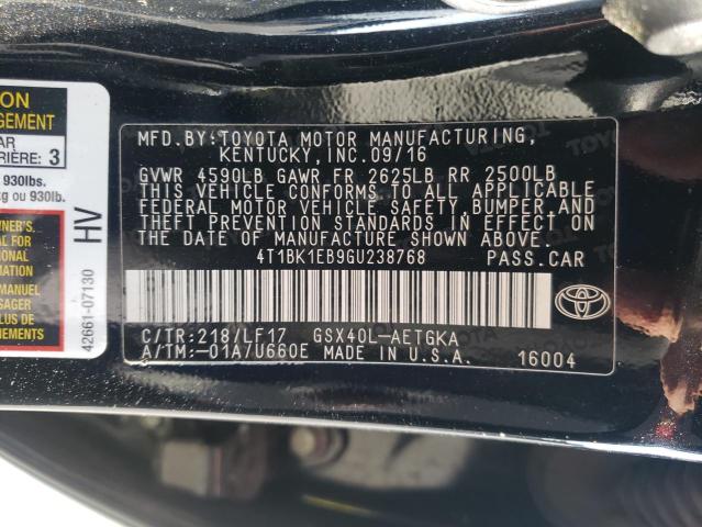 4T1BK1EB9GU238768 - 2016 TOYOTA AVALON XLE BLACK photo 10