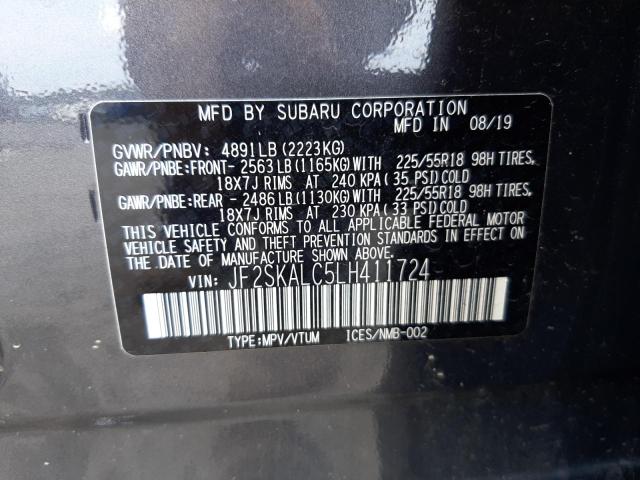 JF2SKALC5LH411724 - 2020 SUBARU FORESTER S Boz foto 10