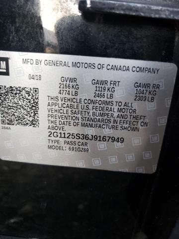 2G1125S36J9167949 - 2018 CHEVROLET IMPALA PRE შავი ფოტო 10