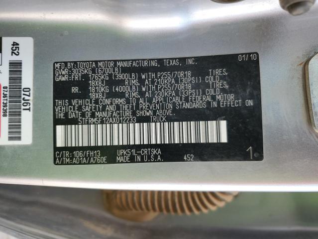 5TFRM5F12AX012233 - 2010 TOYOTA TUNDRA DOU SILVER photo 10