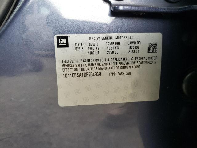 1G11C5SA1DF254939 - 2013 CHEVROLET MALIBU 1LT ლურჯი ფოტო 10