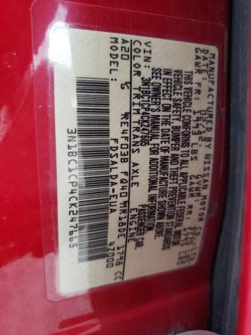 3N1BC1CP4CK247665 - 2012 NISSAN VERSA S RED photo 10