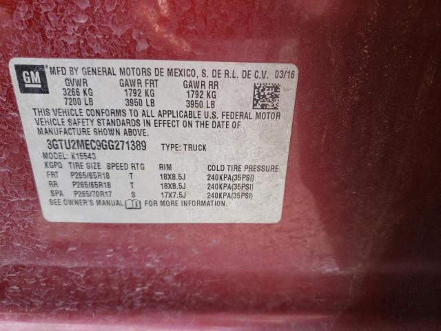 3GTU2MEC9GG271389 - 2016 GMC SIERRA K1500 SLE  photo 10