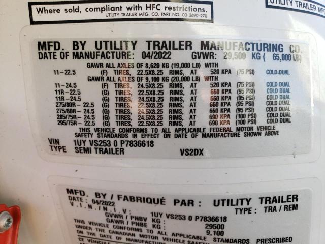 1UYVS2530P7836618 - 2023 UTILITY TRAILER Սպիտակ լուսանկար 10