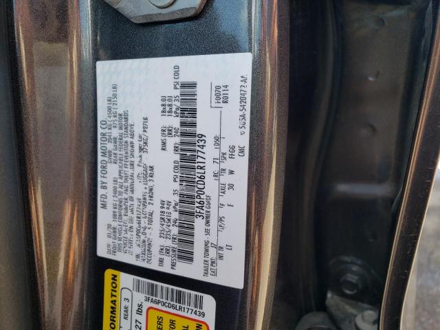 3FA6P0CD6LR177439 - 2020 FORD FUSION SEL GRAY photo 10