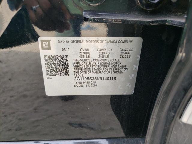 2G1105S35K9140118 - 2019 CHEVROLET IMPALA PRE შავი ფოტო 10