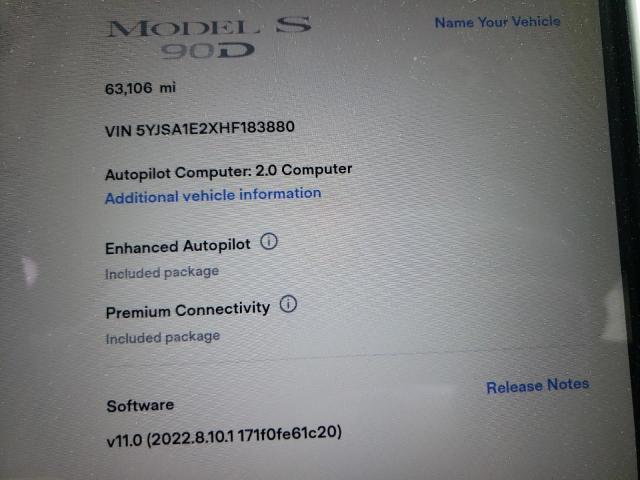 5YJSA1E2XHF183880 - 2017 TESLA MODEL S Սև լուսանկար 8