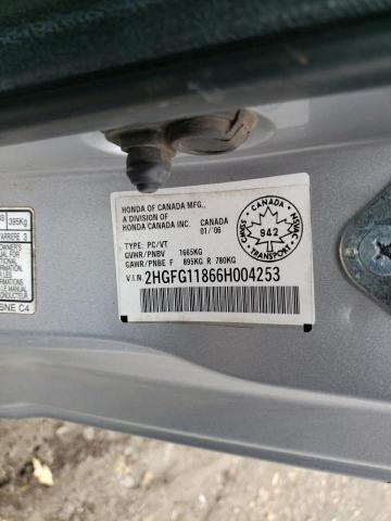 2HGFG11866H004253 - 2006 HONDA CIVIC SILVER photo 10