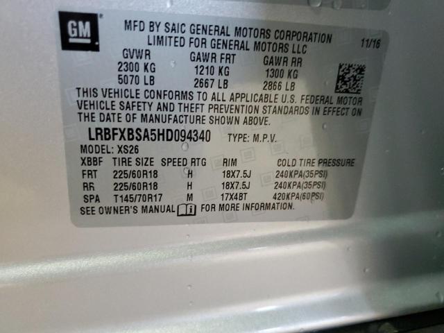 LRBFXBSA5HD094340 - 2017 BUICK ENVISION E SILVER photo 10