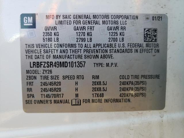 LRBFZSR49MD101357 - 2021 BUICK ENVISION A WHITE photo 10