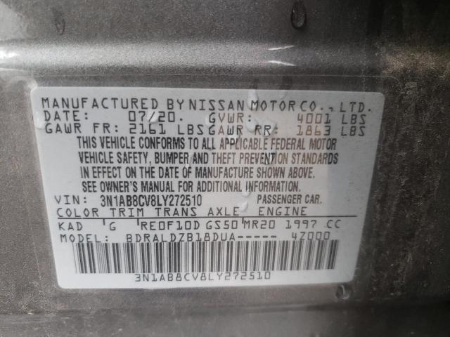 3N1AB8CV8LY272510 - 2020 NISSAN SENTRA SV GRAY photo 10