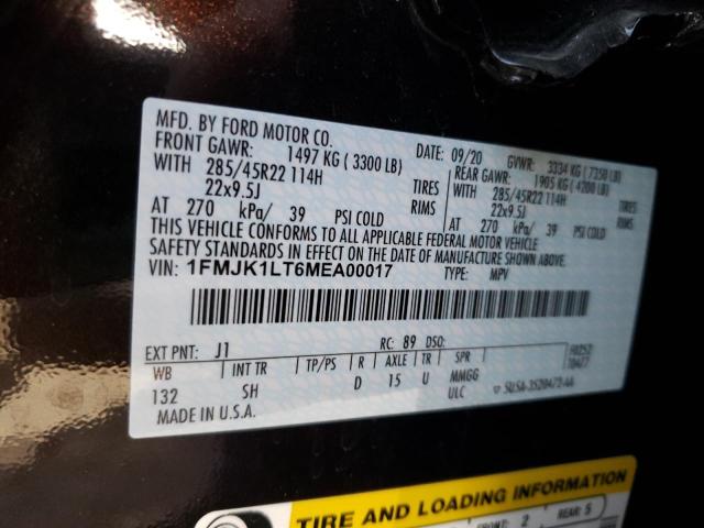 1FMJK1LT6MEA00017 - 2021 FORD EXPEDITION BROWN photo 10