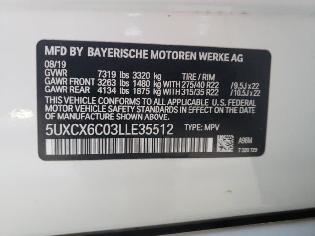 5UXCX6C03LLE35512 - 2020 BMW X7 M50I WHITE photo 10