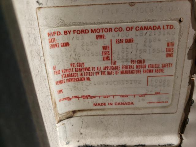 2FTCF10Y3DCB15102 - 1983 FORD F100 WHITE photo 10