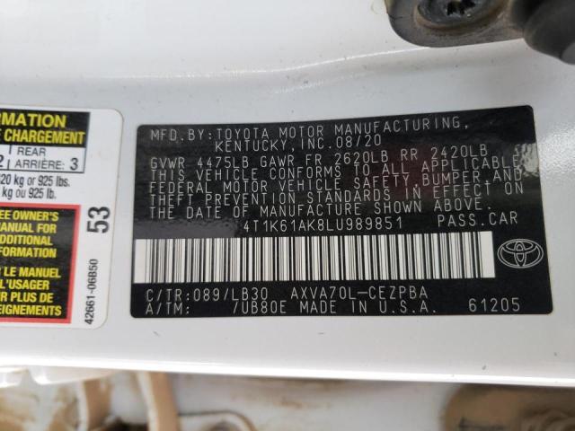 4T1K61AK8LU989851 - 2020 TOYOTA CAMRY XSE WHITE photo 10