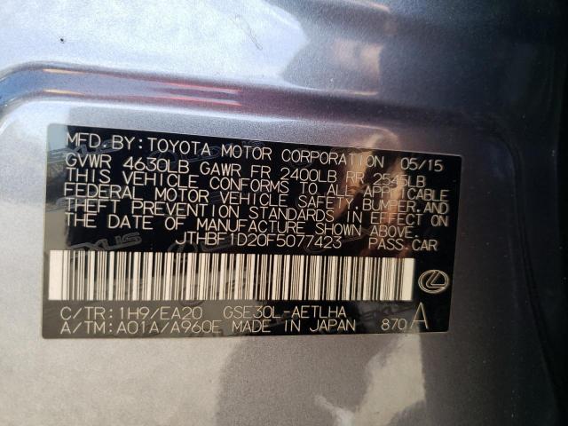 JTHBF1D20F5077423 - 2015 LEXUS IS 250 GRAY photo 10