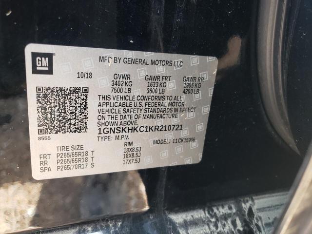 1GNSKHKC1KR210721 - 2019 CHEVROLET SUBURBAN K BLACK photo 10