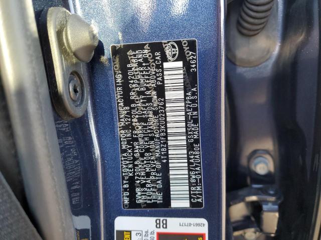 4T1BZ1FB3KU023762 - 2019 TOYOTA AVALON XLE BLUE photo 10