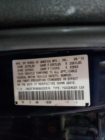 1HGCP3F86BA000574 - 2011 HONDA ACCORD EXL BLUE photo 10