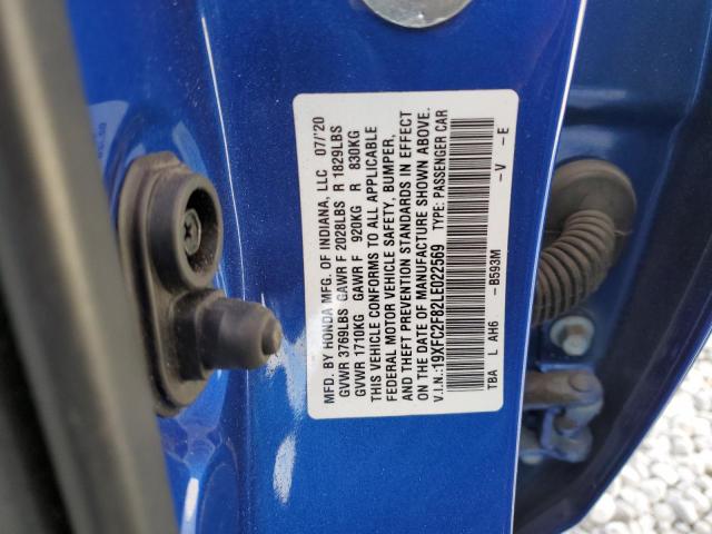 19XFC2F82LE022569 - 2020 HONDA CIVIC SPOR BLUE photo 10