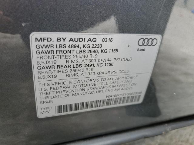 WA1EFCFS1GR020045 - 2016 AUDI Q3 PREMIUM GRAY photo 10