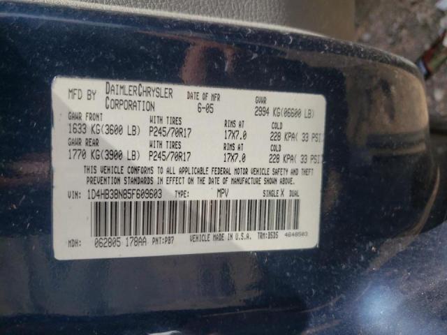 1D4HB38N85F609603 - 2005 DODGE DURANGO ST BLUE photo 10