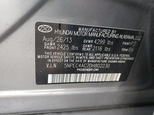 5NPEC4AC7DH802230 - 2013 HYUNDAI SONATA SE/ GRAY photo 10