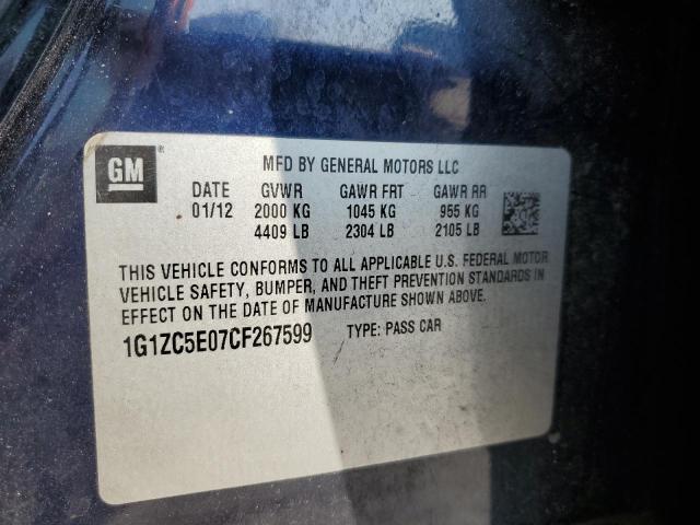 1G1ZC5E07CF267599 - 2012 CHEVROLET MALIBU 1LT BLUE photo 10