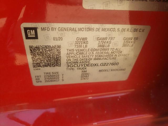 3GCUYDEDXLG227600 - 2020 CHEVROLET silverado RED photo 10