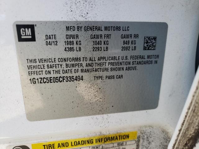 1G1ZC5E05CF335494 - 2012 CHEVROLET MALIBU 1LT 白色 照片 10