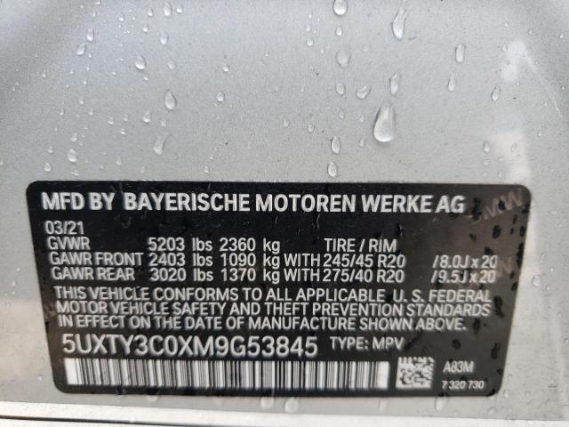 5UXTY3C0XM9G53845 - 2021 BMW X3 SDRIVE3 SILVER photo 10