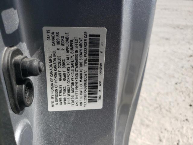 2HGFC4B80KH305977 - 2019 HONDA CIVIC SPOR SILVER photo 10