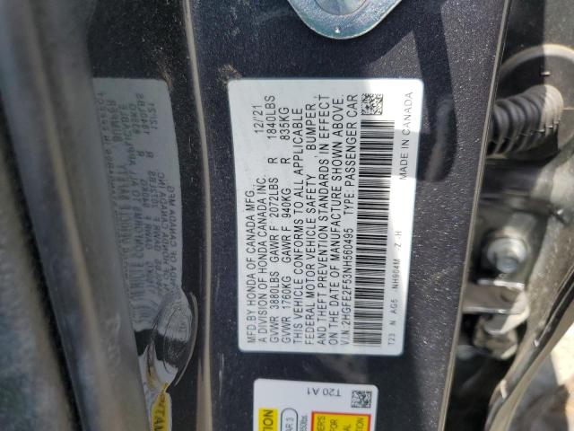 2HGFE2F53NH560495 - 2022 HONDA CIVIC SPOR GRAY photo 10