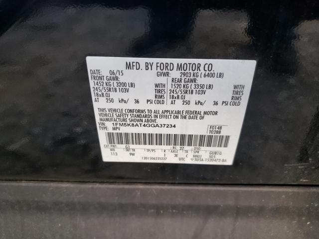 1FM5K8AT4GGA37234 - 2016 FORD EXPLORER POLICE INTERCEPTOR  photo 10