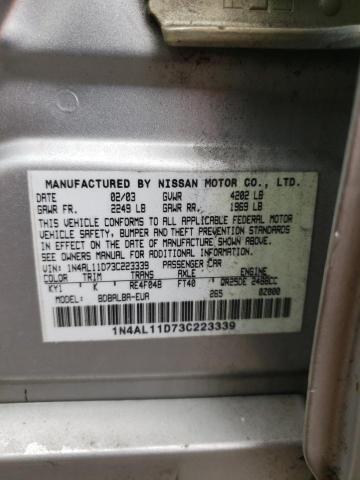 1N4AL11D73C223339 - 2003 NISSAN ALTIMA BAS SILVER photo 10