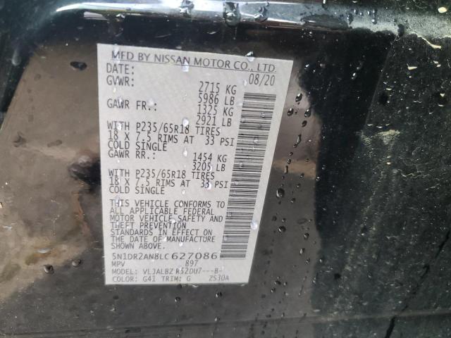 5N1DR2AN8LC627086 - 2020 NISSAN PATHFINDER შავი ფოტო 10