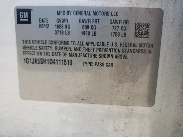 1G1JA5SH1D4111519 - 2013 CHEVROLET SONIC LS WHITE photo 10