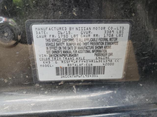 3N1CN7AP6FL954351 - 2015 NISSAN VERSA S BLACK photo 10