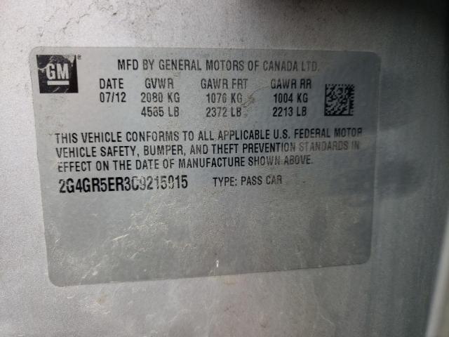 2G4GR5ER3C9215015 - 2012 BUICK REGAL  photo 10