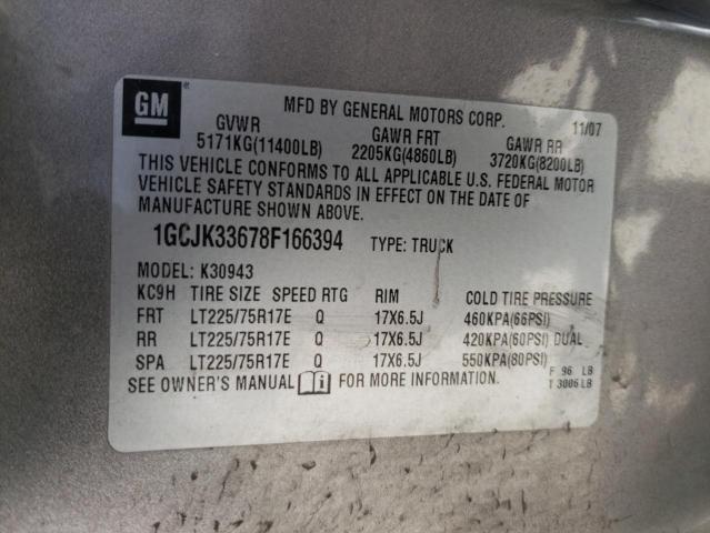 1GCJK33678F166394 - 2008 CHEVROLET SILVRDO LS GRAY photo 10