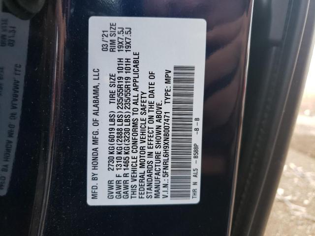 5FNRL6H9XNB007471 - 2022 HONDA ODYSSEY ELITE  photo 10