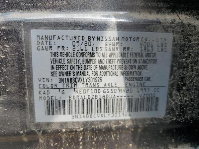 3N1AB8CVXLY301926 - 2020 NISSAN SENTRA SV GRAY photo 10